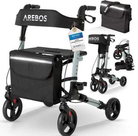 AREBOS Rollator Lichtgewicht en Opvouwbaar - Rollators - Rollator voor Binnen en Buiten - Zwart