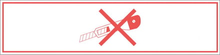 Niet snijden met mesje sticker, rood wit 200 x 50 mm