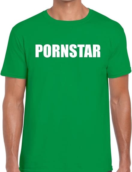 Pornstar tekst t-shirt groen heren M