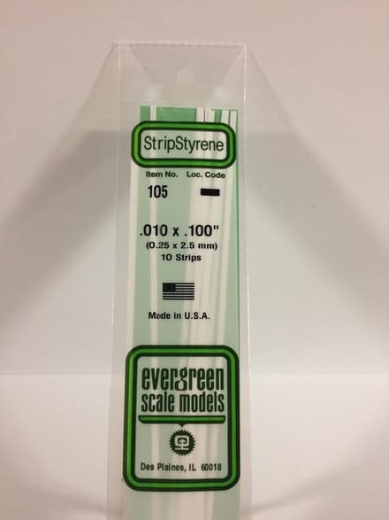 Evergreen Modelbouwdecoratie - 105 Strip 0,25mmX2,5mmX35cm - 10 stuks Styreen