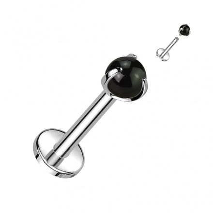 piercing titanium natuursteen met claw 1.2x8 - black agaat - LMPiercings