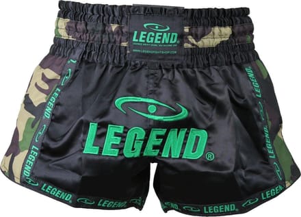 Legend Sports Kickboksshort Trendy Army Unisex Satijn Zwart Mt M