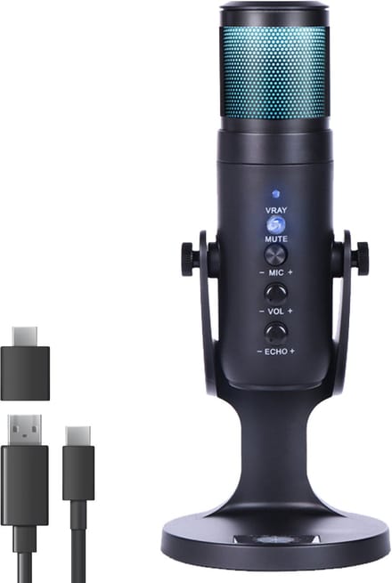 Nuvance - USB Microfoon met Standaard - voor PC en Gaming Microfoon - Streaming Microphone - RGB