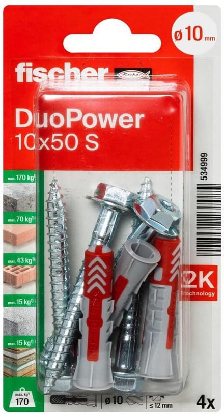 Duopower pluggen 10x50 mm set - Universele pluggen voor optimale bevestiging