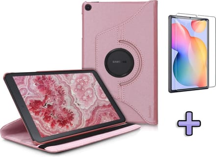 HB Hoes Geschikt voor Samsung Galaxy Tab S6 Lite - Draaibare Tablet Case met Standaard - Roségoud & Glazen Screenprotector
