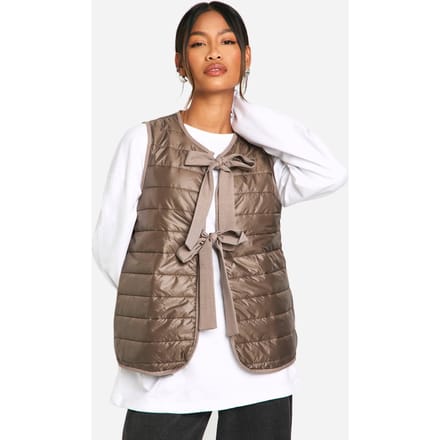 boohoo Dames Gilet met strikdetail | Chocoladebruin | Maat: 36