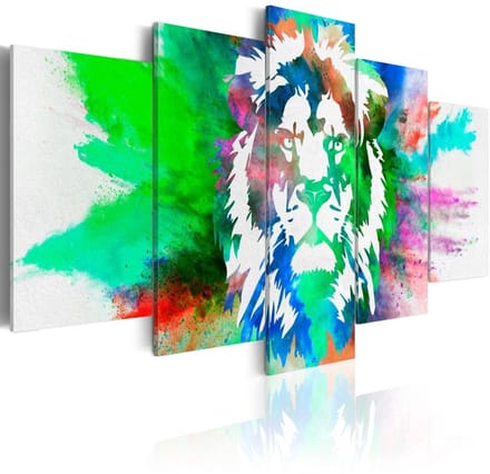 Schilderij - Kleuren van de Koning III, Leeuw , 5 luik