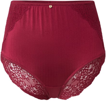 Ulla Popken - Dames - Maxislip satijn achterzijde kant - Wijnrood - Maat 54+