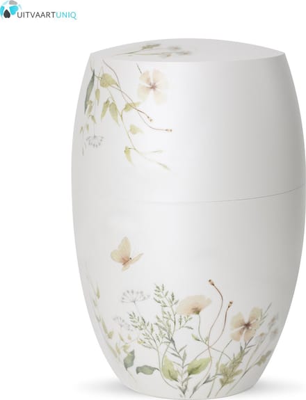 Urn glanzend wit bloemenweide oranje - bio