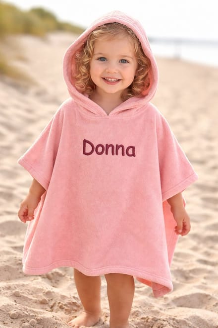 Badponcho met geborduurde naam sandstone pink