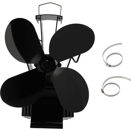 Ventilateur de cheminée à 4 feuilles avec indicateur de température magnétique, ventilateur de circulation d'air alimenté par la chaleur pour le bois domestique black
