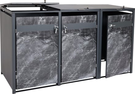 3 afvalemmers MCW-J82, uitschuifbare afvalbak, metaal 80kg, antraciet ~ donker marmer look