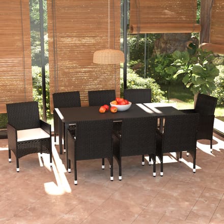 vidaXL - 9-delige - Tuinset - met - kussens - poly - rattan - zwart