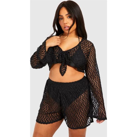 boohoo Dames Plus Jersey Gebreide Strand Co Ord | Zwart | Maat: 52