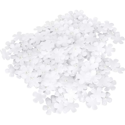 200 Pièces Fleurs Fait Main Blanches Cinq Pétales Perle Strass DIY Accessoires Cheveux Artificiels white