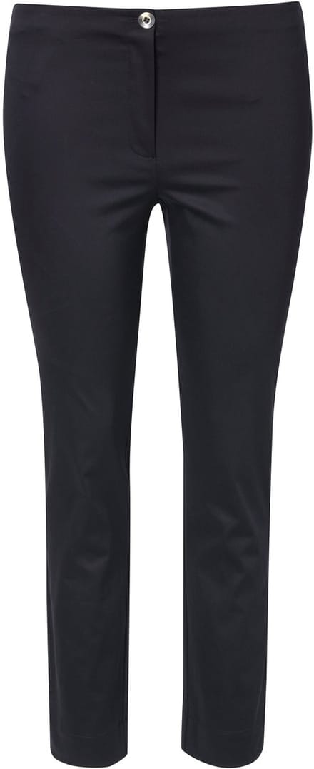 Ulla Popken - Dames - Chinobroek slim elastische tailleband zoomsplitten - Zwart - Maat 46
