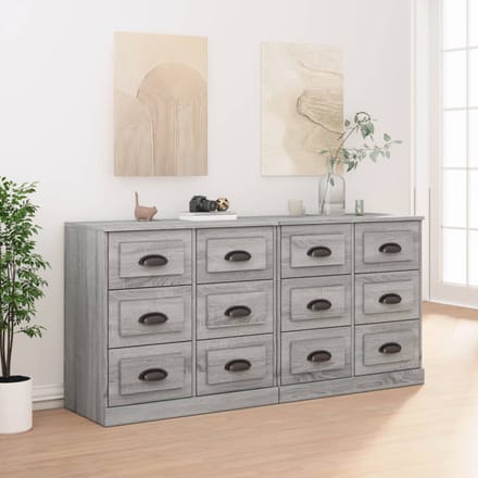 vidaXL - Dressoirs - 2 - st - bewerkt - hout - grijs - sonoma - eikenkleurig