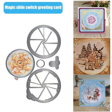 5 stks/set Magic Window Slider Kaart Stansmessen Slot Spin Vintage Frames Stansmessen Postzegels DIY Scrapbooking Kaarten Scrapbook 5pc/set blue