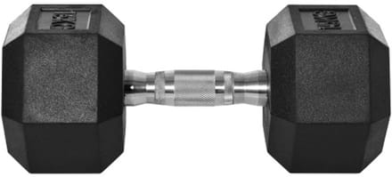 Zeshoekige dumbbell van gietijzer, rubberen dumbbell met geribbeld handvat, metaal‑rubber zwart