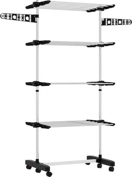 HOMCOM-Wäscheständer-Edelstahl, ABS-142L × 55B × 172H cm-Schwarz