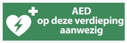 AED op deze verdieping aanwezig tekststicker 450 x 150 mm