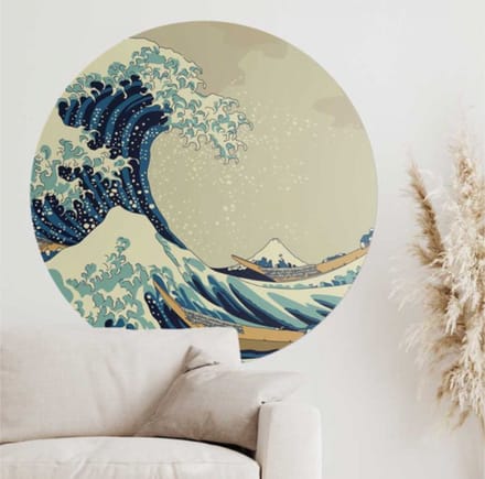 Behangcirkel 80cm De grote golf van Kanawaga, Hokusai - Wallz