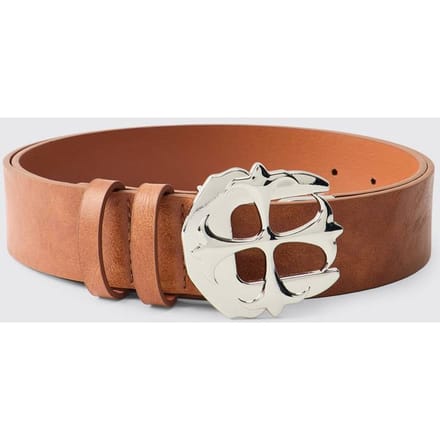 PU Gothic Cross Buckle Belt | Brown | Size Small