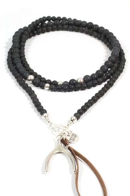 Heaven Eleven dames Ketting zilver plating - onyx matte - zilver wishbone