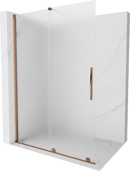 Mexen Velar schuifbare inloopdouchewand 150 x 200 , matglas 8 mm, roze goud - 871-150-000-33-60