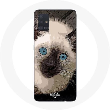Coque Samsung Galaxy A51 Chat Siamois Noir et blanc aux Yeux Bleus