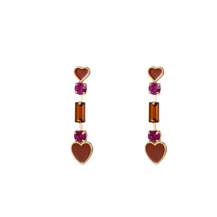 Go Dutch Label Oorknoppen heart drop stone Fuchsia
