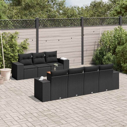 vidaXL - 8-delige - Loungeset - met - kussens - poly - rattan - zwart
