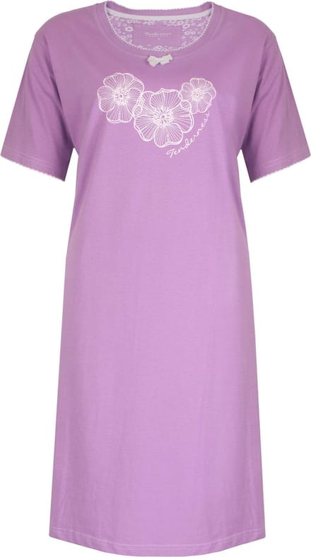 Tenderness Dames Nachthemd - Bloemen Print - Katoen - Paars - Maat XL