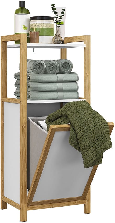 HOMCOM-Badkamerkast-Bamboe-40x30x95cm-Wit
