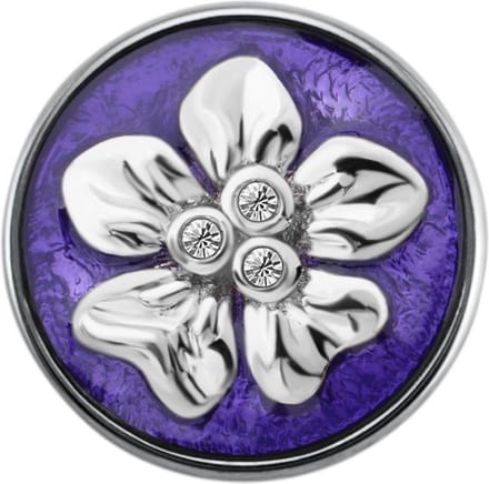 Quiges - Dames Click Button Drukknoop 18mm Bloem Paars met Zirkonia - EBCM244