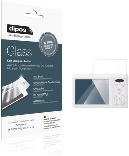 dipos – 2x Pantserfolie geschikt voor BuyWeek 5K 80MP Digitalkamera | 9H Screenprotector