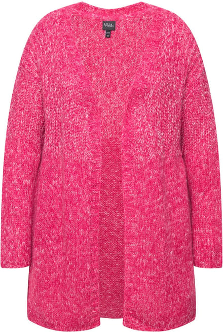 Ulla Popken - Dames - Cardigan oversized gemêleerde breimix lange mouwen - Rood roze - Maat 54+