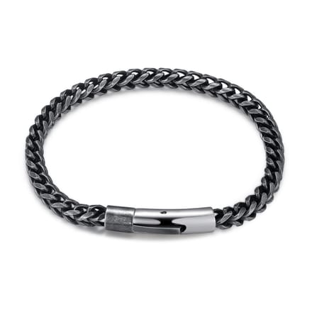 Twice As Nice Armband in edelstaal, vierkante grijze schakel 21cm