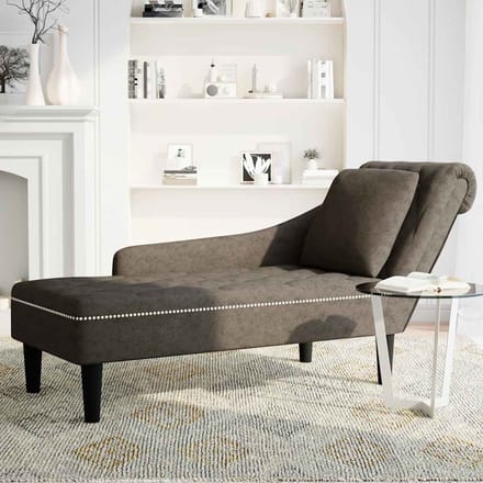 vidaXL - Chaise - longue - kussen - en - rechterarmleuning - kunstleer - donkergrijs