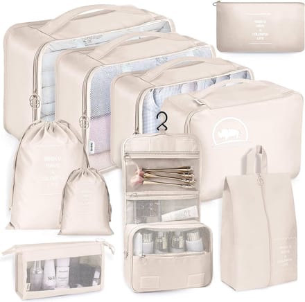 Tamarow Packing Cubes Set 10 Delig - Bagage Organizers - Travel Backpack Organizer - Kleding Organizer - Beige