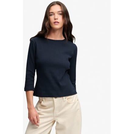 Superdry Athletic Essentials Pointelle Halve Mouw Top Blauw Grootte: 44