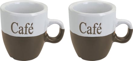 Excellent Houseware koffiemokken - 2x stuks - lichtbruin - keramiek - 150 ml