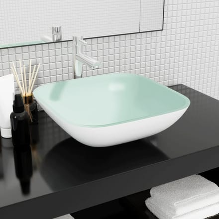 vidaXL - Wasbak - 42x42x14 - cm - glas - wit