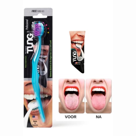 TUNG Brush | tongreiniger | tegen tongaanslag | met TUNG Gel sample