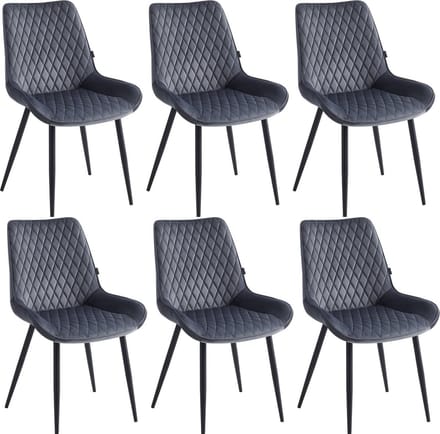 Colenis - Adama Eetkamerstoel - Set Van 6 - Grijs - Fluweel - Velvet - Industrieel