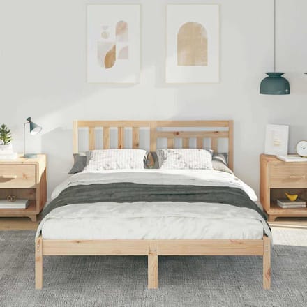 vidaXL - Bedframe - met - hoofdeinde - Bruin - 135 - x - 190 - cm - Massief - grenenhout