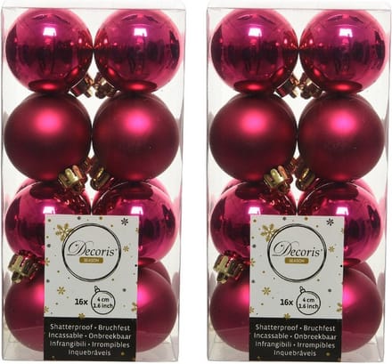Decoris kleine kerstballen - 64x st - bessen roze - 4 cm - kunststof - kerstversiering