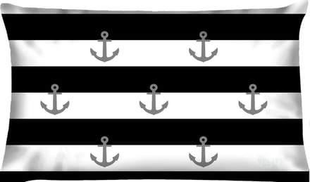 Buitenkussen BLACK waterafstotend 40x60cm - zwart/wit/grijs - bootkussen streep ankers