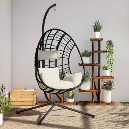 vidaXL - Hangstoel - met - standaard - rattan - en - staal - beige