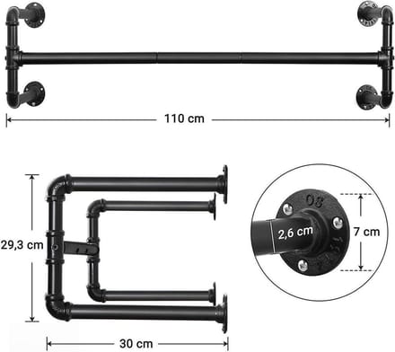 FurnStar kledingrek - 110 x 30 x 29,3 cm - Zwart - Metaal